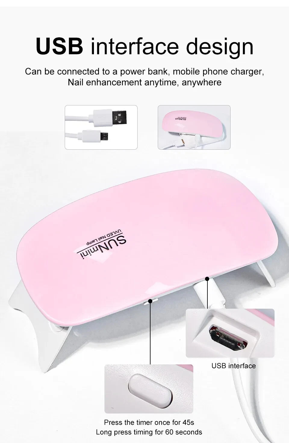 6W Mini Nail Dryer Machine | Portable 6 LED UV, Manicure Lamp, Home Use, Nail Lamp For Drying Polish Varnish, With USB Cable