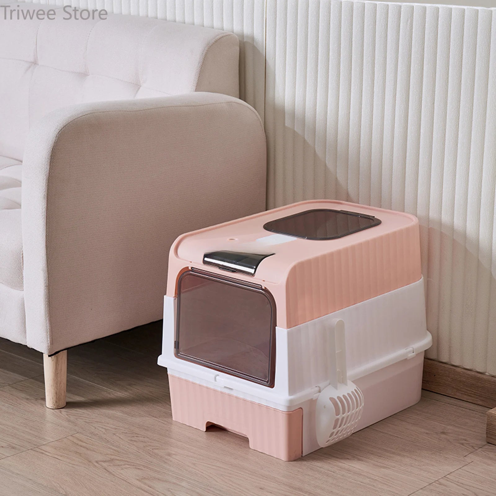 Extra Large Cat Litter Box with Lid and Spoon, Odor Proof Fully Enclosed Drawer Style Top in Cat Toilet Pet Supplies